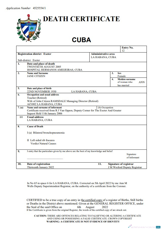Download Cuba death certificate Word and PDF template Photoshop template